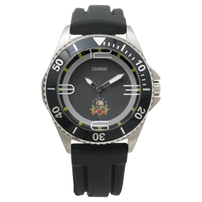 Relógio Caveira Rosa de Coragem (Frente)