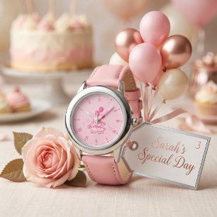 Relógio Celebração de Balão Rosa Nome Personalizado Aniver