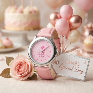 Relógio Celebração de Balão Rosa Nome Personalizado Aniver