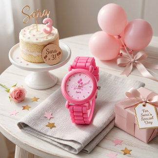 Relógio Celebração de Balão Rosa Nome Personalizado Menina