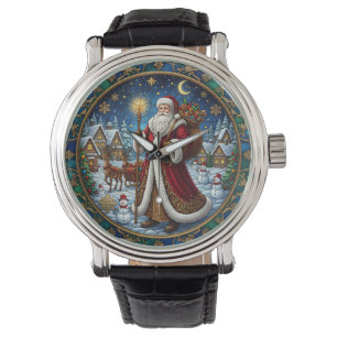 Relógio Cena de Natal em Vidro Pintado do Papai Noel