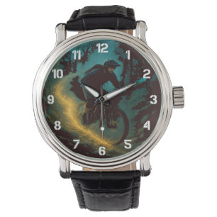 Relógio Cena de Trilha de Aventura de Bicicleta de Montanh