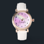 Relógio Céu Rosa Pastoso com Arco-íris Amarelo<br><div class="desc">Um relógio com um belo fundo. Um céu pastel cor-de-rosa com nuvens lisas e um arco-íris cor de limão. Design mágico e caprichoso.</div>