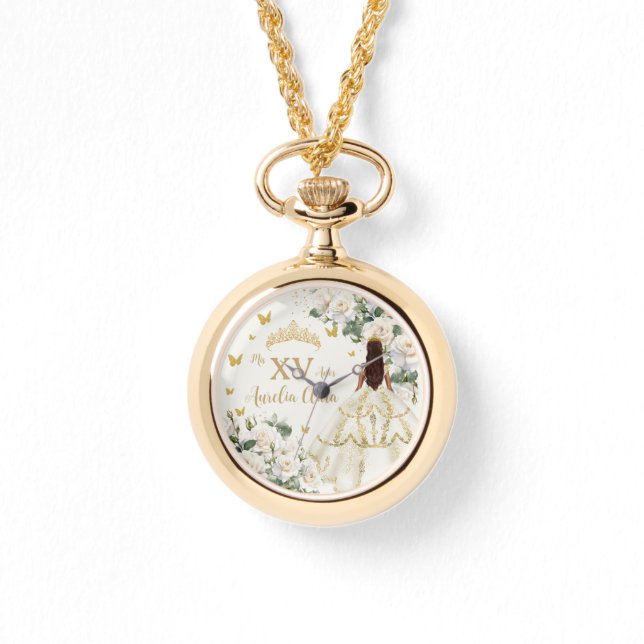 Relógio Champanhe Ivory Floral Princesa Vestida Quinceañer (Frente)