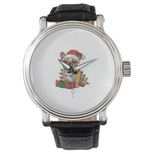 Relógio Chapéu de Papai Noel com Luzes de Natal Bulldog Fr