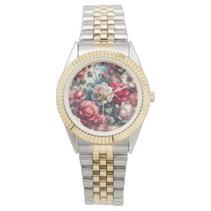 Relógio Charme Floral Rosa Atemporal