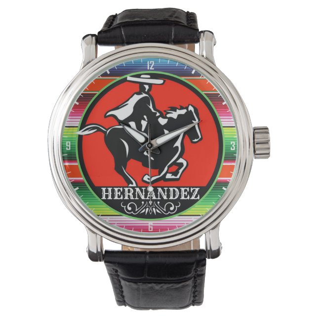 Relógio Charro Horse, nome personalizado, sérvia mexicana  (Frente)