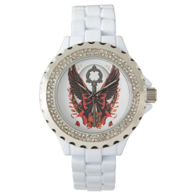 Relógio Chave do Arco Gótico Velvet com Asas e Lua (Frente)