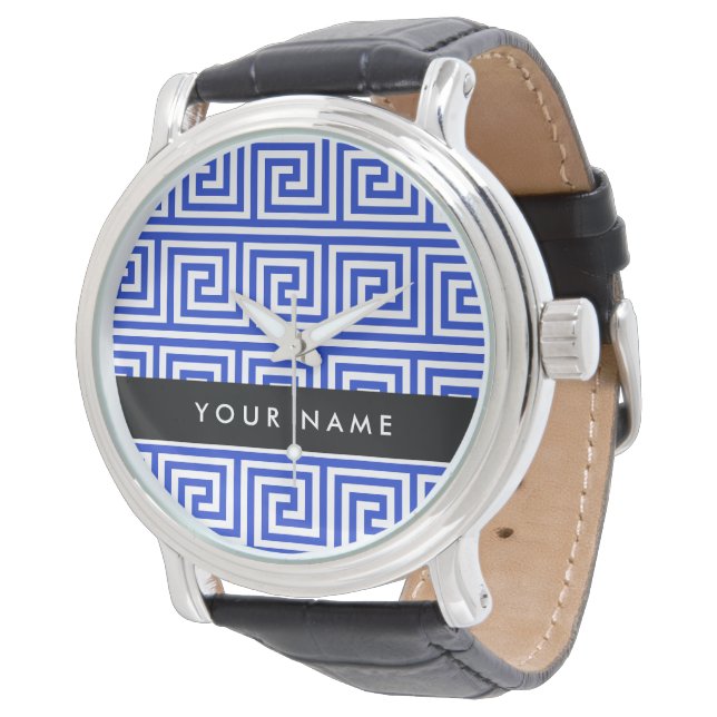 Relógio Chave Meandro Grega Azul, Seu Nome, Personalizar (Angular)