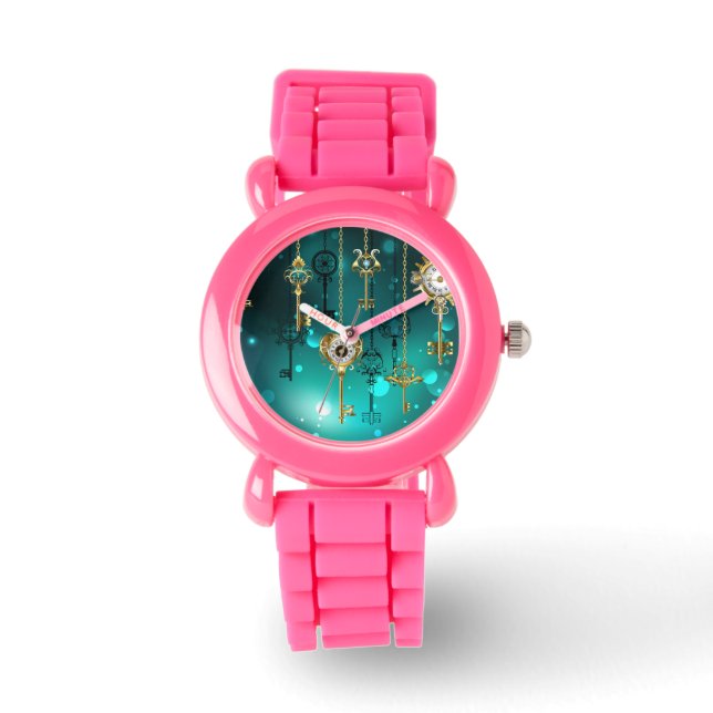 Relógio Chaves de Esqueleto Anticas em Fundo Verde (Frente)