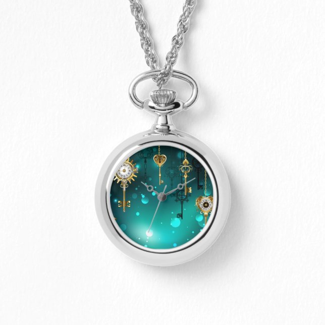 Relógio Chaves de Esqueleto Anticas em Fundo Verde (Frente)