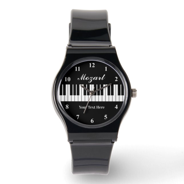 Relógio Chaves de piano na moda preto e branco observam ho (Frente)