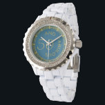Relógio Chic 50 e Fabuloso Blue Glittery 50th<br><div class="desc">Com as modernas linhas de ouro falsa e as palavras 50 e fabulosas curvas à volta do rosto do relógio,  este é o presente perfeito para a mulher que celebra um 50º aniversário. Dramático e moderno. Um olhar na moda,  para a mulher que se orgulha de ter cinquenta anos.</div>