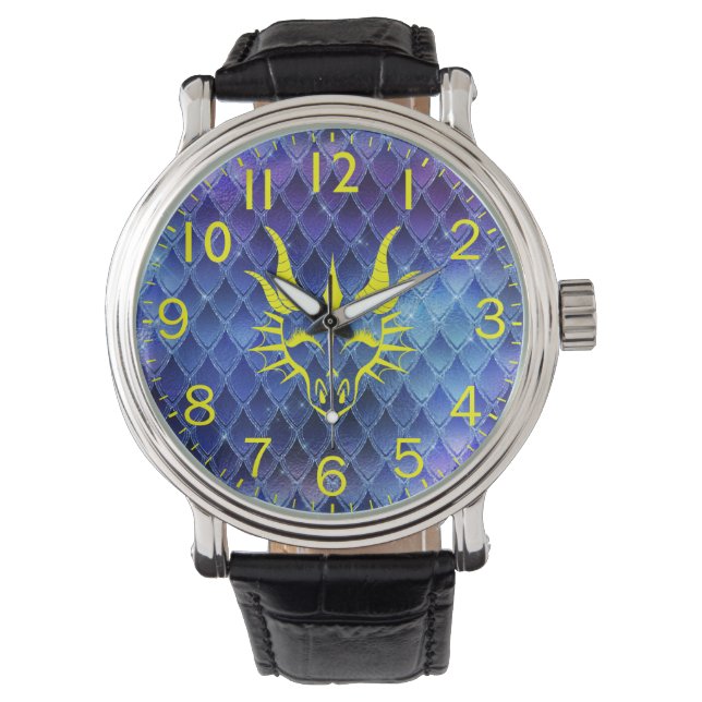 Relógio Chic Dragon Head & Blue Dragon Scales Watch (Frente)