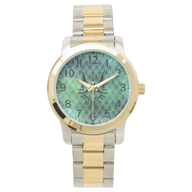 Relógio Chic Dragon Head & Green Dragon Scales Watch (Frente)