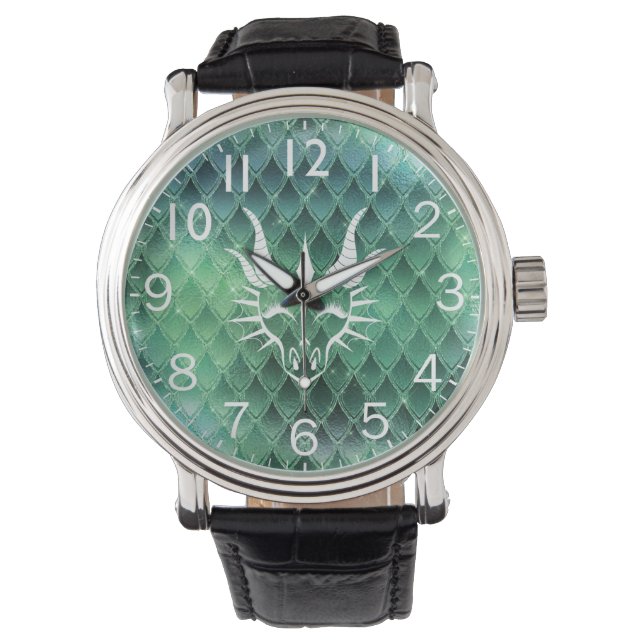 Relógio Chic Dragon Head & Green Dragon Scales Watch (Frente)