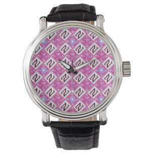 Relógio Chic Rosa Alfabeto Geométrico Inicial N