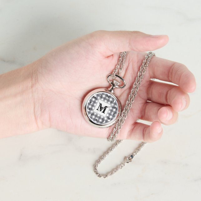 Relógio CHIC! ⚪ Silver Necklace Watch Plaid Initial (Mão)