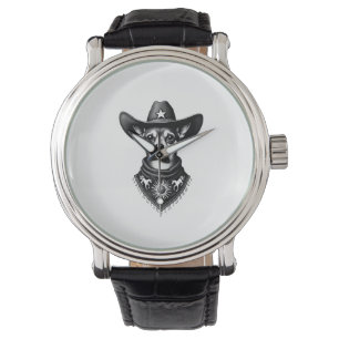 Relógio Chihuahua Antigo Estilo de Gravura Cowboy Ocidenta
