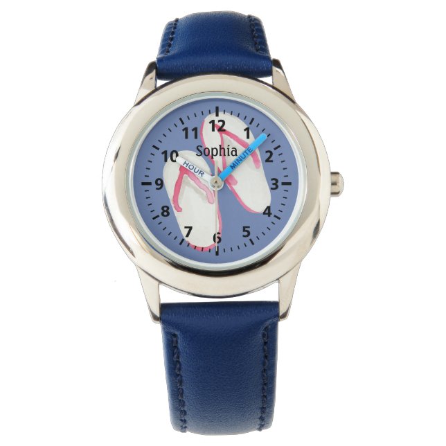 Relógio Chinelos de Verão Rosa em Azul Personalizado (Frente)