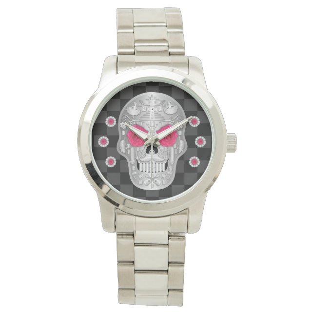 Relógio Chrome Calavera (Rosa Rosa Rosa Rosa Rosa) Watch (Frente)