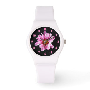 Relógio Chrysanthemum Flower Fat Pink Number Mulheres