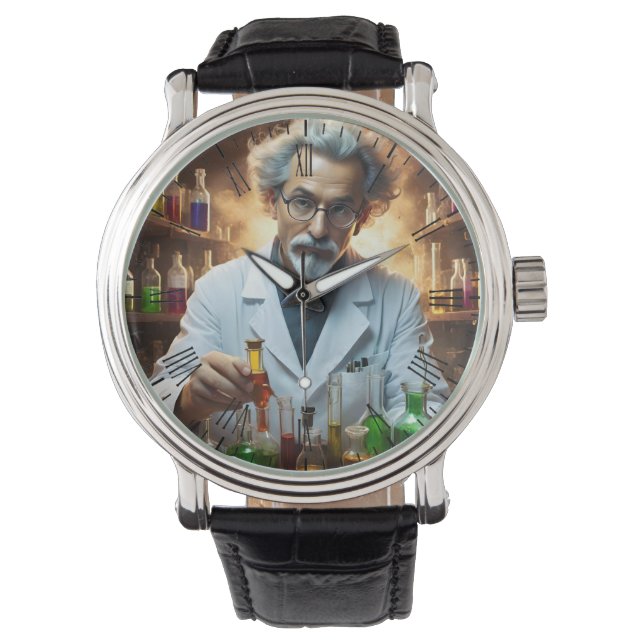 Relógio Cientista Num Laboratório Misturando Poções, (Frente)