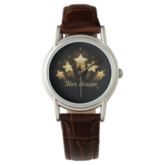Relógio Cinco estrelas douradas a preto (Frente)