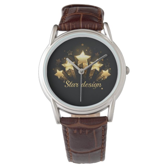 Relógio Cinco estrelas douradas a preto (Frente)