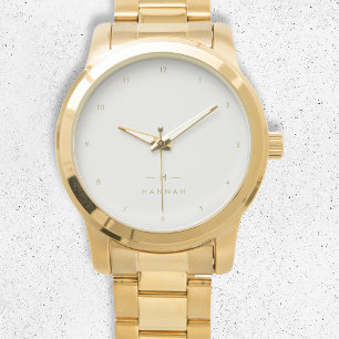 Relógio Cinza Dourada monograma Moderno Elegante Minimal