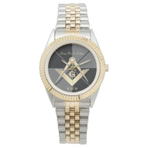 Relógio Cinza Patterno Monograma Masonic Lodge Watch