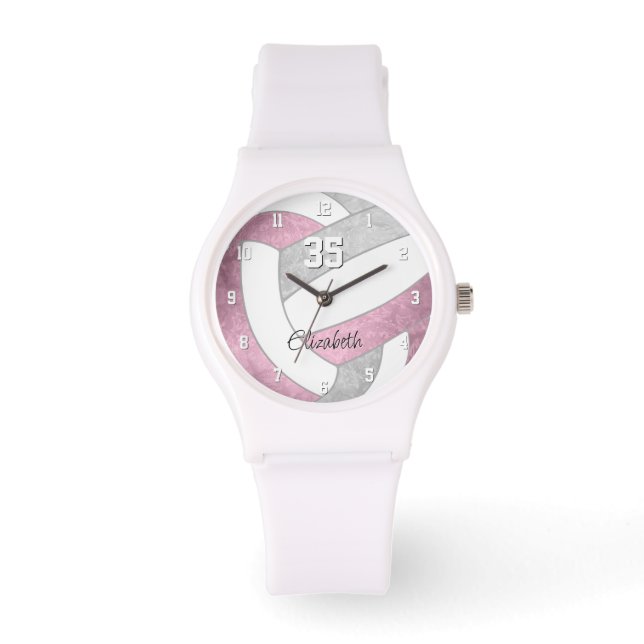 Relógio cinza rosa empoeirada, vôlei personalizada (Frente)
