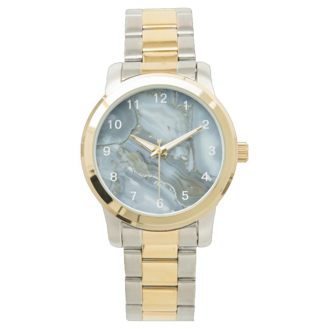 Relógio Cinza Turquesa Crachada Textura Azul de Mármore Ve (Frente)