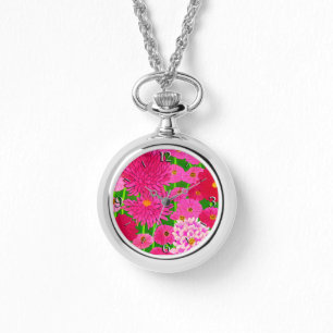 Relógio Círculo de Flores, Croquítemo Rosa Fuchsia