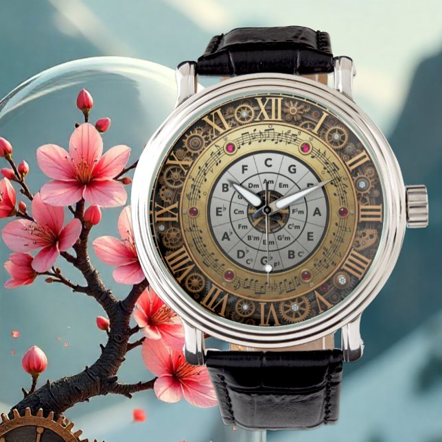 Relógio Círculo Musical dos Quintos, Vintage, Steampunk, A (Musical Circle of Fifths Theory Watch)