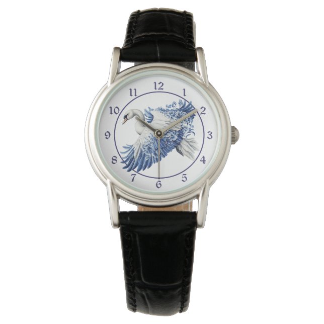 Relógio Cisne Floral Azul (Frente)