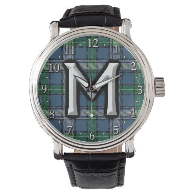 Relógio Clan MacDowall McDowell - Letra M Monograma Tartan (Frente)