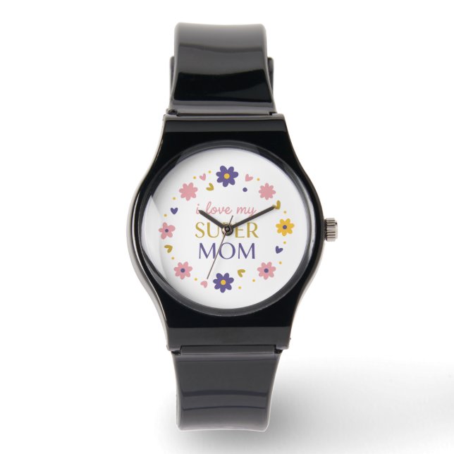 Relógio Classic Black I Love My Super Mom Everyday Watch (Frente)