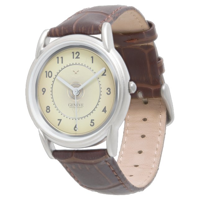 Relógio Classic Elegant Warm Gold Face Brown Leather Strap (Angular)
