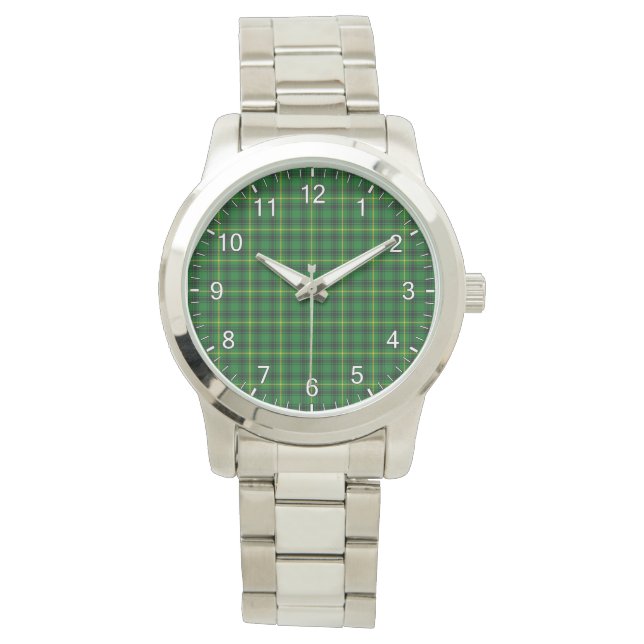 Relógio Clássico Atemporal Clã Arthur Xadrez Tartan Plaid  (Frente)