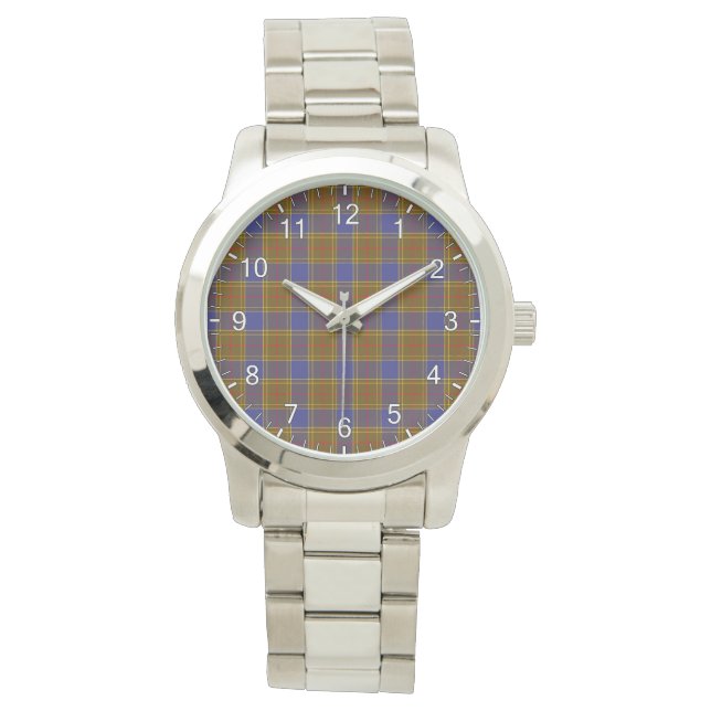 Relógio Clássico Atemporal Clã Balfour Moderno Tartan Xadr (Frente)