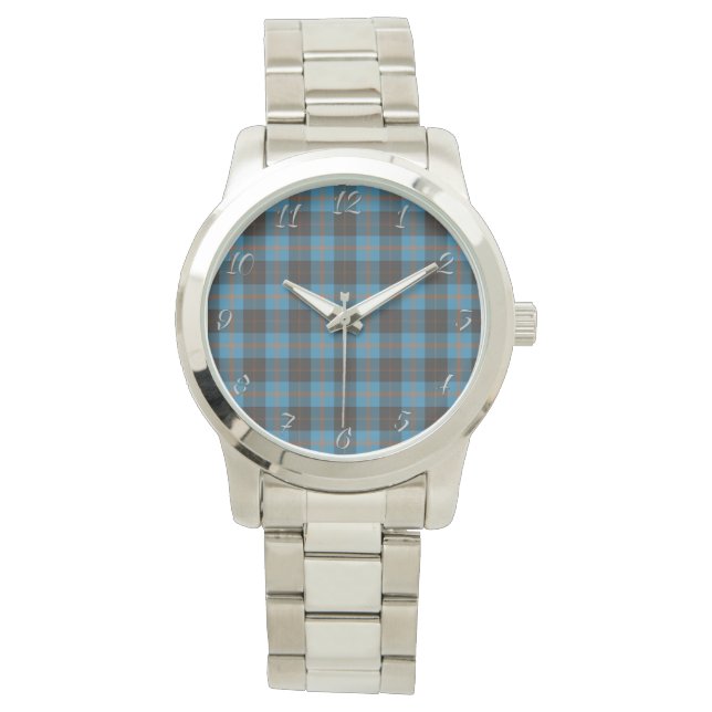 Relógio Clássico Clã Atemporal Angus Antigo Xadrez Tartan  (Frente)