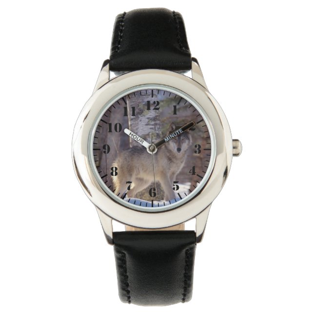 Relógio Clássico Infantil/Lobo da Vida Selvagem (Frente)
