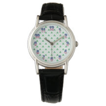 Clover Pattern Black Leather Watch with Classic Lo