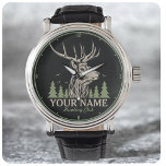 Relógio Clube Personalizado de Caça a Deer Elk Antler<br><div class="desc">Design do clube de caça personalizado de veado Elk Antler - Elk com traficantes,  árvores de pinheiro verde,  grande rack de jogos - Personalize com seu nome ou texto personalizado!</div>