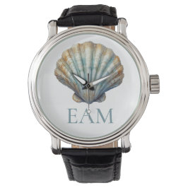 Relógio Coastal Blue Scallop Seashell Monogram