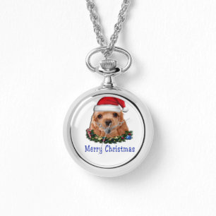 Relógio Cocker spaniel Assista Feliz Natal