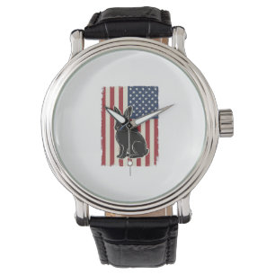 Relógio Coelho Patriótico Bandeira Americana Gravura Vinta