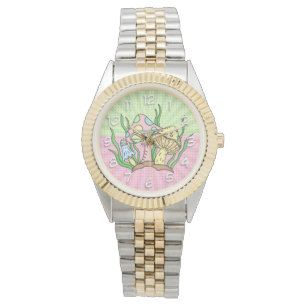 Relógio Cogumelos Magos Retroativos, Rosa e Amarelo