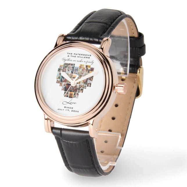 Relógio Colagem de Fotos do Coração do Aniversário da Famí (Ângulo)